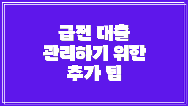 급전 대출 관리하기 위한 추가 팁