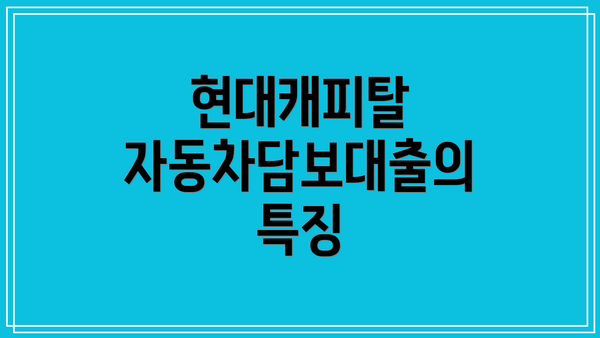 현대캐피탈 자동차담보대출의 특징